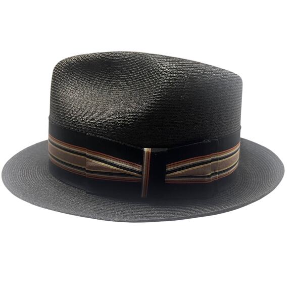 Vintage Knox New York  Straw Fedora Mens Charcoal Mid Century Hat sz. 7 - Picture 1 of 8